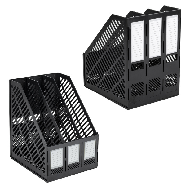 Лоток вертикальный для бумаг BRAUBERG "Office-Expert", 215 мм, 3 отделения, сборный, черный, 238017 - Лотки вертикальные (стойки-уголки)