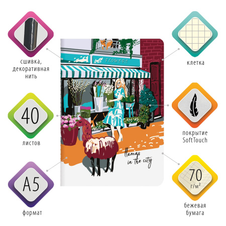 Тетрадь 40 л. в клетку обложка SoftTouch, бежевая бумага 70 г/м2, сшивка, А5 (147х210 мм), ЛАМЫ, BRAUBERG, 403776 - Тетради 40-48 листов