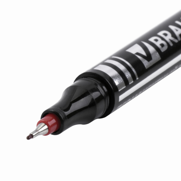 Маркер перманентный BRAUBERG "Jet", КРАСНЫЙ, супертонкий металлический наконечник 0,5 мм, 150509 - Маркеры перманентные