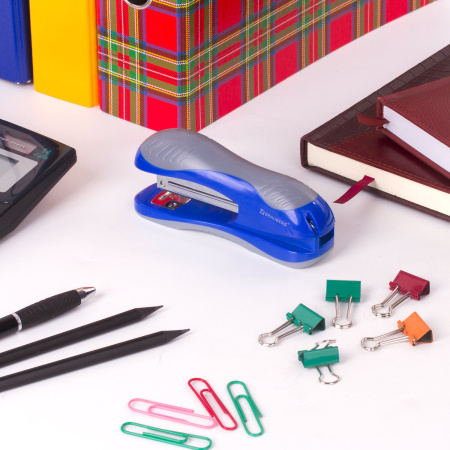 Степлер №24/6, 26/6 BRAUBERG "JET", до 25 листов, эргономичный, сине-серый, 229689 - Степлеры настольные