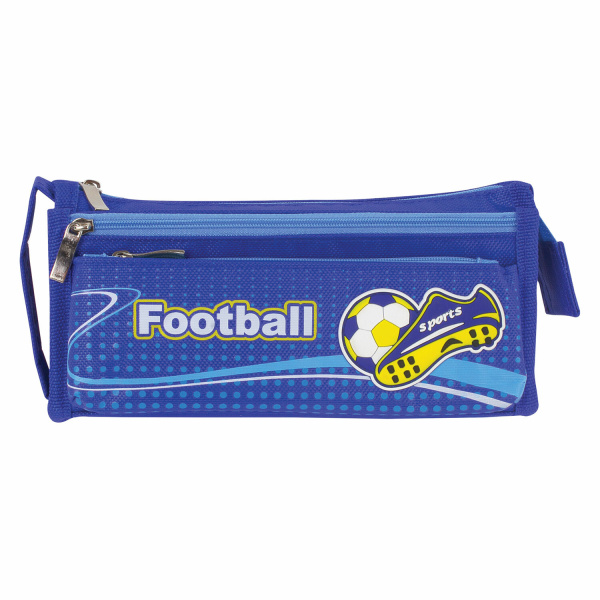 Пенал ЮНЛАНДИЯ для мальчиков, 3 отделения, мягкий, "Футбол", синий, 20х7х9 см, 228979 - Пеналы мягкие