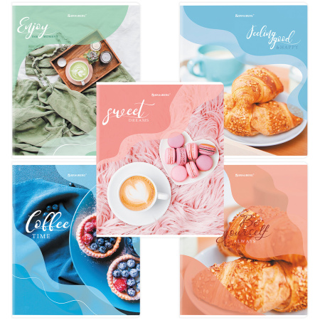 Тетрадь А5, 48 л., BRAUBERG, скоба, клетка, матовая ламинация, выборочный лак, "Sweets" (микс в спайке), 404373 - Тетради 40-48 листов