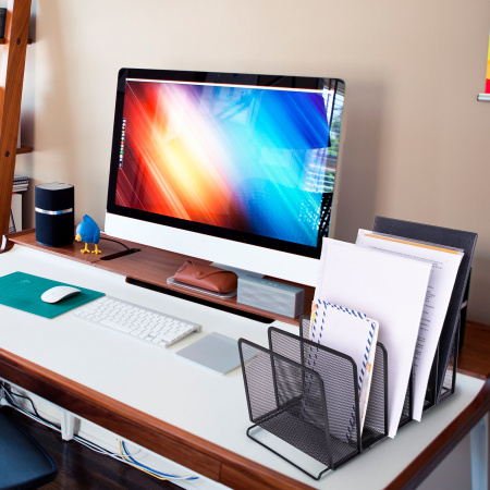 Подставка для сортировки писем и бумаг 5-ти секционная BRAUBERG "Germanium", металлическая, настольная, чер, 231968 - Лотки и подставки секционные