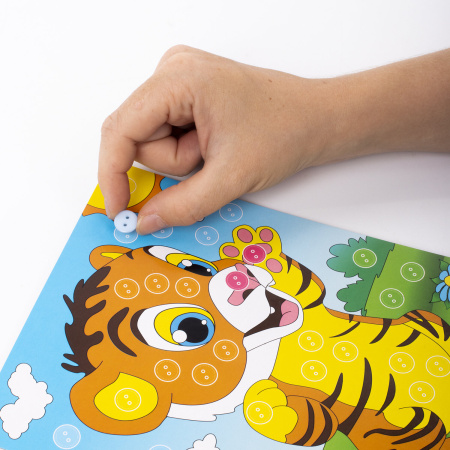 Набор для творчества "Аппликация из пуговиц", "Тигрёнок", основа 20х15 см, ЮНЛАНДИЯ, 662396 - Создание аппликаций