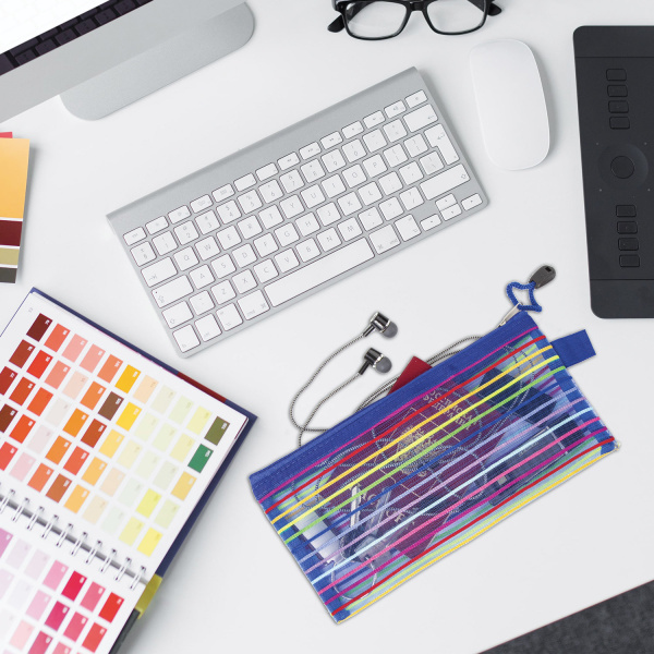 Папка-конверт на молнии МАЛОГО ФОРМАТА (255х130 мм), сетчатая ткань, BRAUBERG "Stripes", 224048 - Папки-конверты на молнии