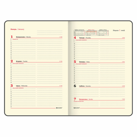 Еженедельник датированный 2024 А5 145х215 мм BRAUBERG "Comodo", под кожу, красный, 115021 - Еженедельники