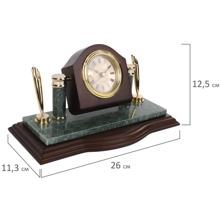 Набор настольный GALANT из мрамора, 7 предметов, зеленый мрамор/отделка красное дерево, 231485 - Настольные наборы и аксессуары из мрамора