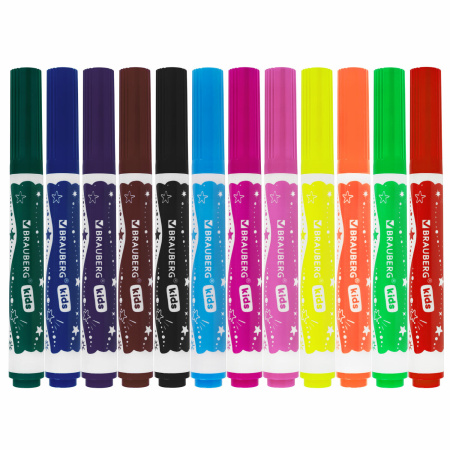 Фломастеры в суперкейсе утолщенные 12 цветов, вентилируемый колпачок, BRAUBERG KIDS, 152187 - Фломастеры классические