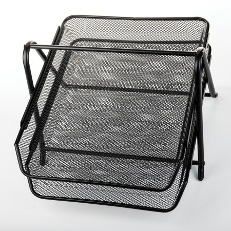 Лоток горизонтальный металлический для бумаг, 2 секции, BRAUBERG "Germanium", А4 (355х205х295 мм), черный, 231950 - Лотки горизонтальные (поддоны)