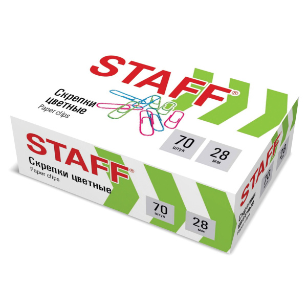 Скрепки STAFF 28 мм, цветные, 70 штук, 271708 - Скрепки канцелярские