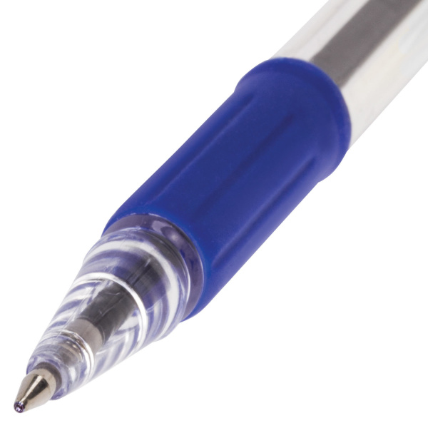 Ручка шариковая с грипом BRAUBERG "JAX", СИНЯЯ, корпус прозрачный, узел 0,7 мм, линия письма 0,35 мм, 141149 - Ручки шариковые неавтоматические