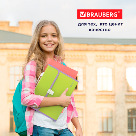 Папка-портфель пластиковая BRAUBERG "JOY", А4 (330х245х35 мм), 13 отделений, с окантовкой, салатовая, 227974 - Портфели пластиковые