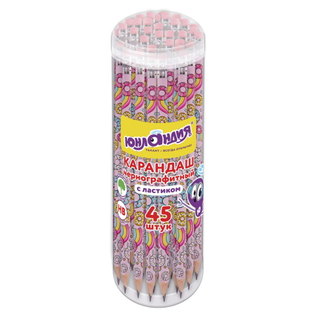 Карандаш чернографитный ЮНЛАНДИЯ "СЛАДКИЕ ИСТОРИИ", 1 шт., HB, с ластиком, корпус с печатью, 181750 - Карандаши чернографитные