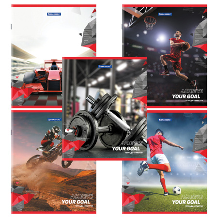 Тетрадь А5 48 л. BRAUBERG скоба, клетка, обложка картон, "Sport Club" (микс в спайке), 404363 - Тетради 40-48 листов