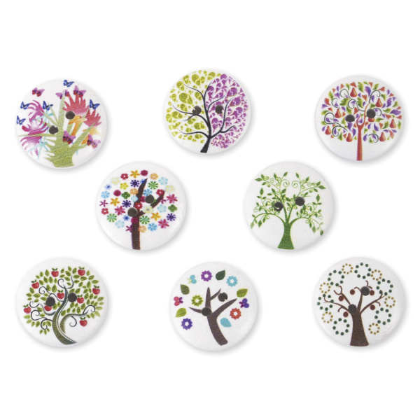 Пуговицы декоративные "Деревце", дерево, 20 мм, 18 шт., ассорти, ОСТРОВ СОКРОВИЩ, 661418 - Пуговицы для творчества