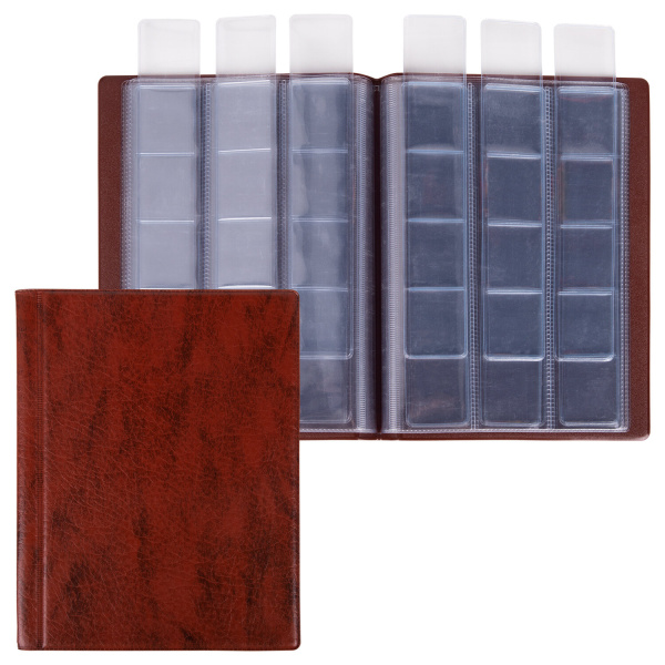 Альбом нумизмата для 90 монет (диаметр до 32 мм), 145х185 мм, коричневый, ОСТРОВ СОКРОВИЩ, 237959 - Альбомы для монет и купюр