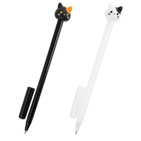 Ручка с топпером шариковая ЮНЛАНДИЯ "Кошка", корпус ассорти, СИНЯЯ, пишущий узел 0,7 мм, 143804 - Ручки фигурные