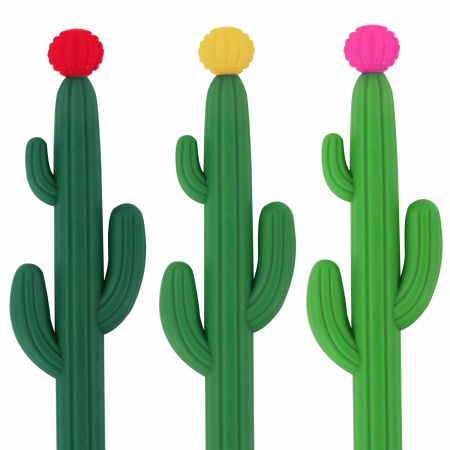 Ручка фигурная шариковая ЮНЛАНДИЯ "Кактус", мягкий силиконовый корпус, ассорти, СИНЯЯ, пишущий узел 0,7 мм, 143774 - Ручки фигурные