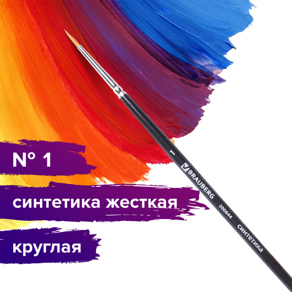 Кисть художественная проф. BRAUBERG ART CLASSIC, синтетика жесткая, круглая, № 1, короткая ручка, 200644 - Кисти художественные из синтетического волоса
