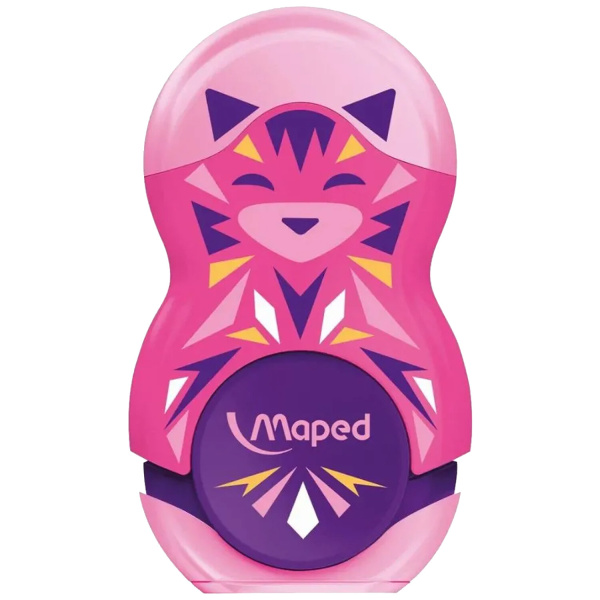 Точилка с ластиком MAPED "LOOPY Mini Cute", с контейнером, корпус ассорти, 049113 - Точилки ручные