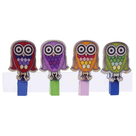 Прищепки декоративные "Совята", 4 штуки, 3,5 см, ассорти, ОСТРОВ СОКРОВИЩ, 661295 - Прищепки для творчества