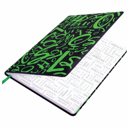 Дневник 1-11 класс 48 л., кожзам (твердая с поролоном), флуоресцентный, BRAUBERG, "ШРИФТ", 105983 - Дневники для старших классов