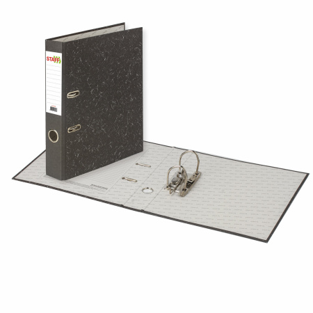 Папка-регистратор STAFF "Basic" БЮДЖЕТ с мраморным покрытием, 50 мм, без уголка, черный корешок, 227184 - Папки-регистраторы с арочным механизмом
