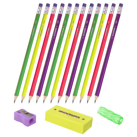 Набор ЮНЛАНДИЯ "Юный волшебник", 12 карандашей чернографитных + точилка + ластик + держатель, 181785 - Наборы письменных принадлежностей