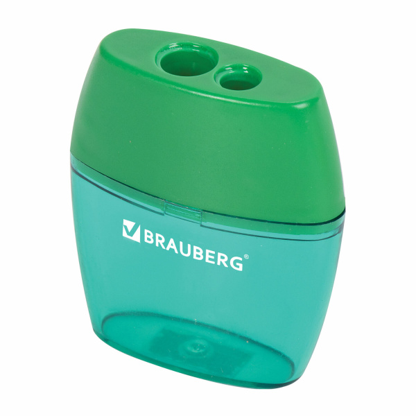 Точилка BRAUBERG "Diamond Dual", 2 отверстия для чернографитных карандашей (в том числе утолщенных), с контейнером, ассорти, 226941 - Точилки ручные