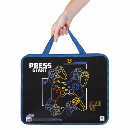 Папка на молнии с ручками ЮНЛАНДИЯ А4, 1 отделение, пластик, ширина 80 мм, "Press Start", 271462 - Папки-сумки с ручками