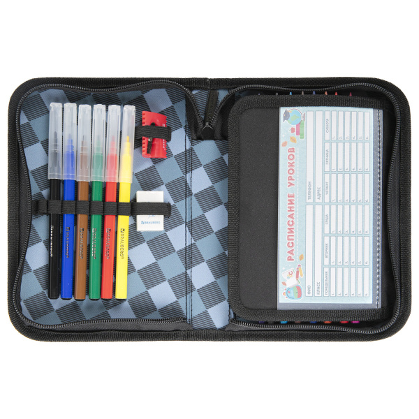 Пенал BRAUBERG с наполнением, 1 отделение, 1 откидная планка, 24 предмета, 21х14 см, "Fast car", 270724 - Пеналы с наполнением