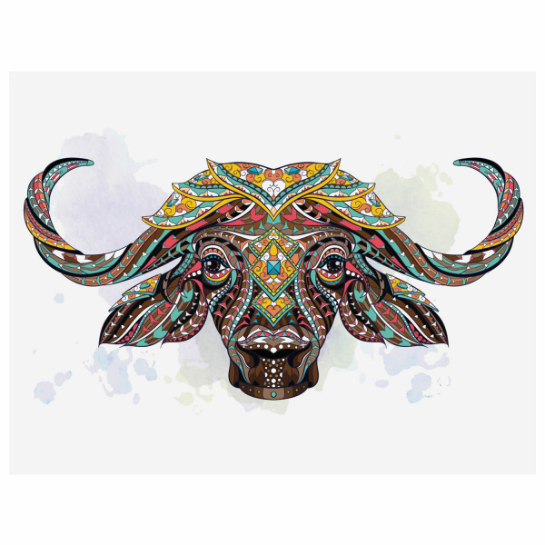 Картина по номерам 40х50 см, ОСТРОВ СОКРОВИЩ "Этнический бык", на подрамнике, акрил, кисти