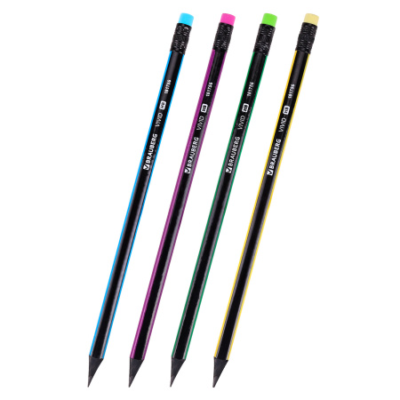 Карандаш чернографитный BRAUBERG "VIVID", 1 шт., HB, с ластиком, корпус ассорти, 181756 - Карандаши чернографитные