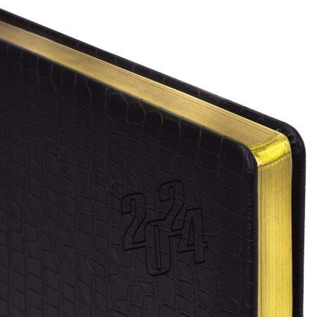 Ежедневник датированный 2024 БОЛЬШОЙ ФОРМАТ 210х297 мм А4, BRAUBERG "Comodo", под кожу, черный, 114774 - Ежедневники с покрытием "под кожу и ткань"