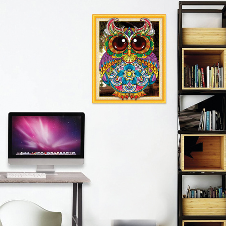 Картина стразами (алмазная мозаика) сияющая 40х50 см, ОСТРОВ СОКРОВИЩ "Яркая сова", без подрамника, 662449 - Алмазная вышивка