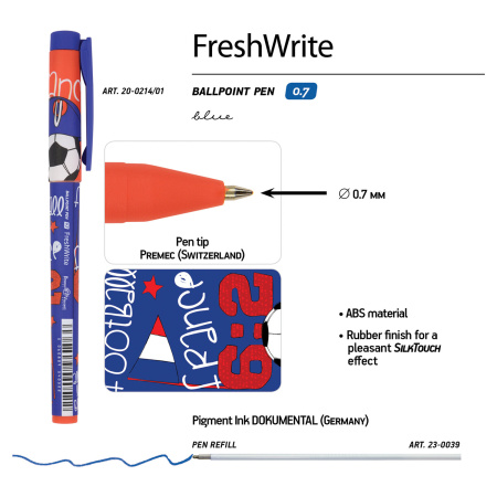 Ручка шариковая BRUNO VISCONTI FreshWrite, СИНЯЯ, "Футбол. Чемпионы. Франция", линия письма 0,5 мм, 20-0214/108 - Ручки шариковые неавтоматические