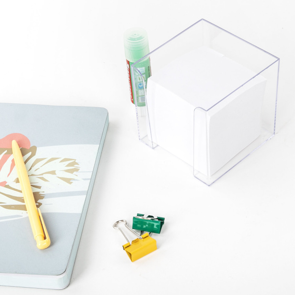 Подставка для бумажного блока BRAUBERG CLASSIC пластиковая, 90х90х90 мм, прозрачная, 238092, ПЛ41 - Подставки канцелярские без наполнения