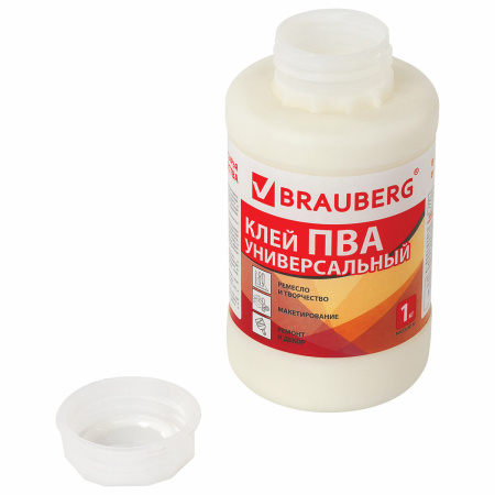 Клей ПВА BRAUBERG, 1 кг, универсальный (бумага, картон, дерево), 600983 - Клей ПВА