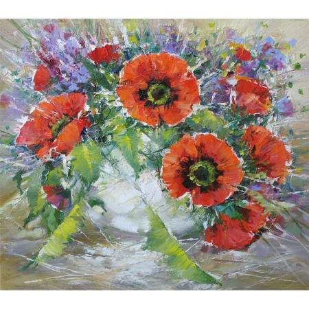 Картина стразами (алмазная мозаика) 30х40 см, ОСТРОВ СОКРОВИЩ "Букет маков", без подрамника, 662572 - Алмазная вышивка