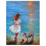 Картина стразами (алмазная мозаика) 40х50 см, ОСТРОВ СОКРОВИЩ "Девочка с собачкой", без подрамника, 662588 - Алмазная вышивка