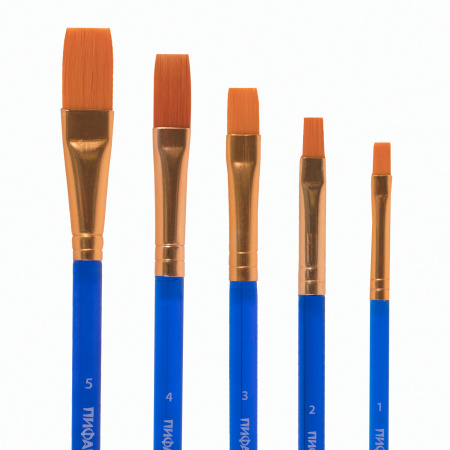 Кисти ПИФАГОР, набор 5 шт. (СИНТЕТИКА: плоские № 1, 2, 3, 4, 5), пакет с европодвесом, 200888 - Кисти для рисования