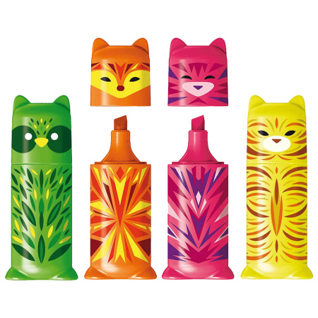 Набор текстовыделителей MAPED "Mini Friends" 4 шт., мини, АССОРТИ, FLUO PEP'S, линия 1-5 мм, 743677 - Текстовыделители