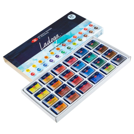 Краски акварельные художественные "Ладога", 24 цвета в кюветах по 2,5 мл в картонной коробке