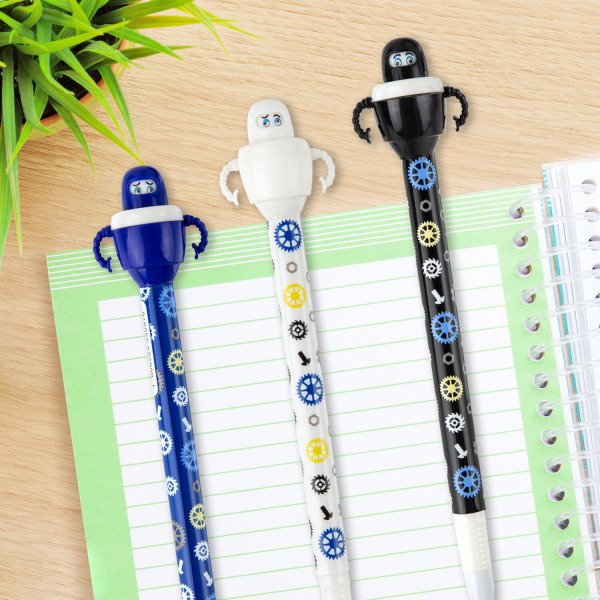 Ручка фигурная шариковая ЮНЛАНДИЯ "Робот", корпус ассорти, СИНЯЯ, пишущий узел 0,7 мм, 143790 - Ручки фигурные