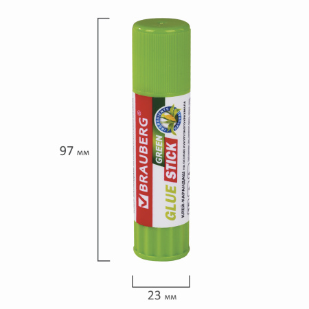 Клей-карандаш на натуральной основе BRAUBERG GREEN, 15 г, 270437 - Клей-карандаш