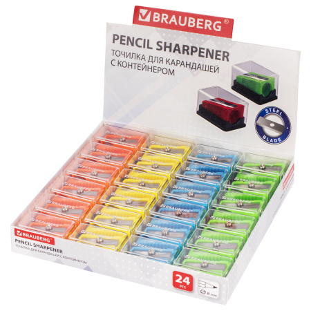 Точилка BRAUBERG "Assistant Mini", с контейнером, пластиковая, корпус ассорти, 228458 - Точилки ручные