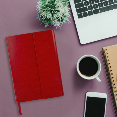 Ежедневник с магнитным клапаном недатированный, под кожу, А5, красный, BRAUBERG "Magnetic X", 113281 - Ежедневники с покрытием "под кожу и ткань"