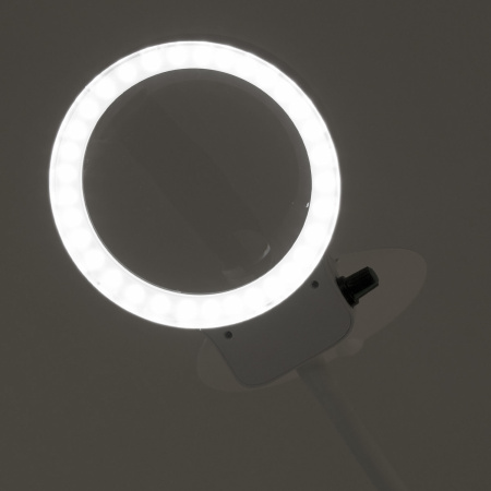 Лупа настольная с LED ПОДСВЕТКОЙ, диаметр 110 мм, увеличение 3, корпус белый, BRAUBERG, 455930 - Лупы