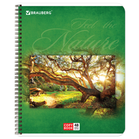 Тетрадь А5, 48 л., BRAUBERG, гребень, клетка, обложка картон, ПРИРОДА, 401874 - Тетради 40-48 листов