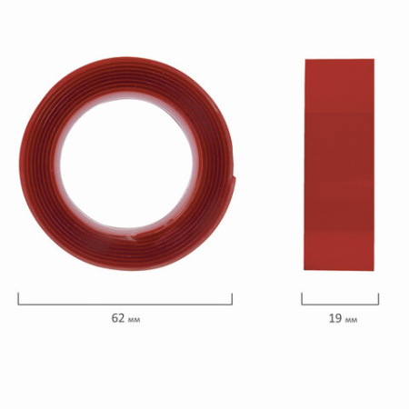 Монтажная прозрачная суперпрочная двухсторонняя лента 19 мм х 1,5 м, акриловая, 1 мм, BRAUBERG, 606423 - Клейкие ленты канцелярские